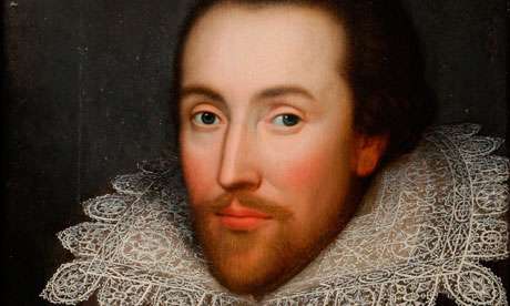 a painting of Shakespeare in an Elizabethan collar