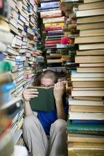 surrounded by books